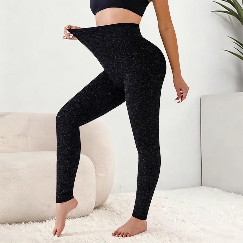 Women Ribbed Fleece Lined High Waist Thermal Leggings Slim Fit Pants 4
