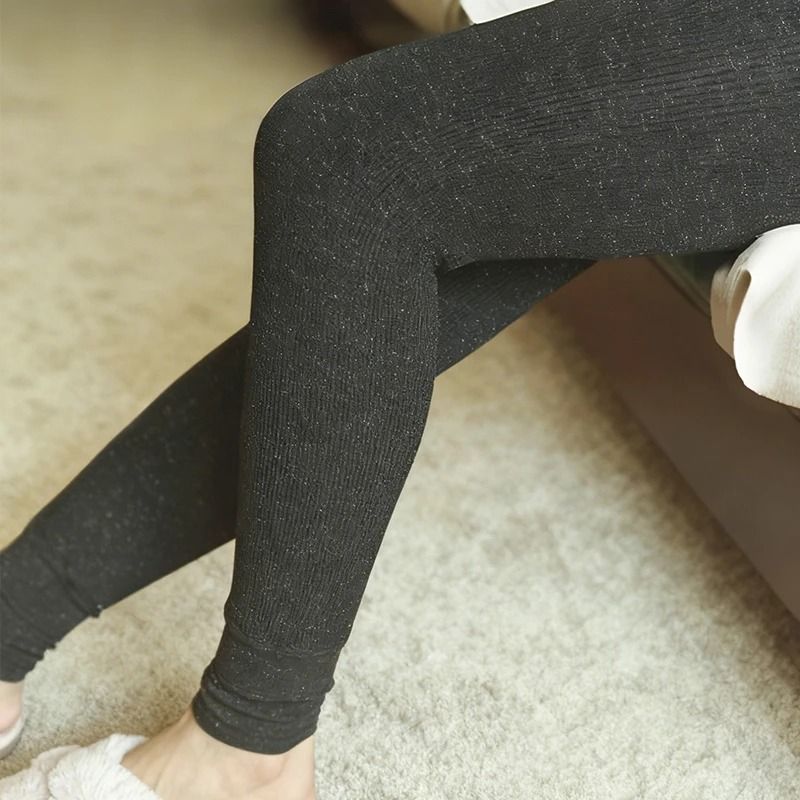 Women Ribbed Fleece Lined High Waist Thermal Leggings Slim Fit Pants 5