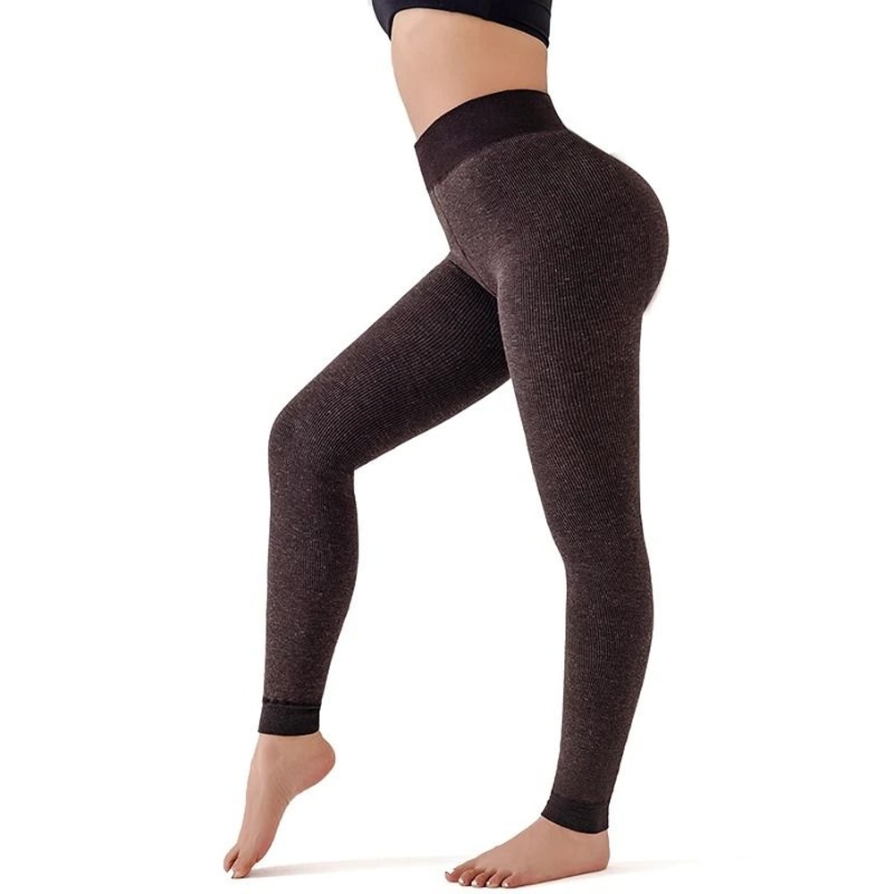 Women Ribbed Fleece Lined High Waist Thermal Leggings Slim Fit Pants 8