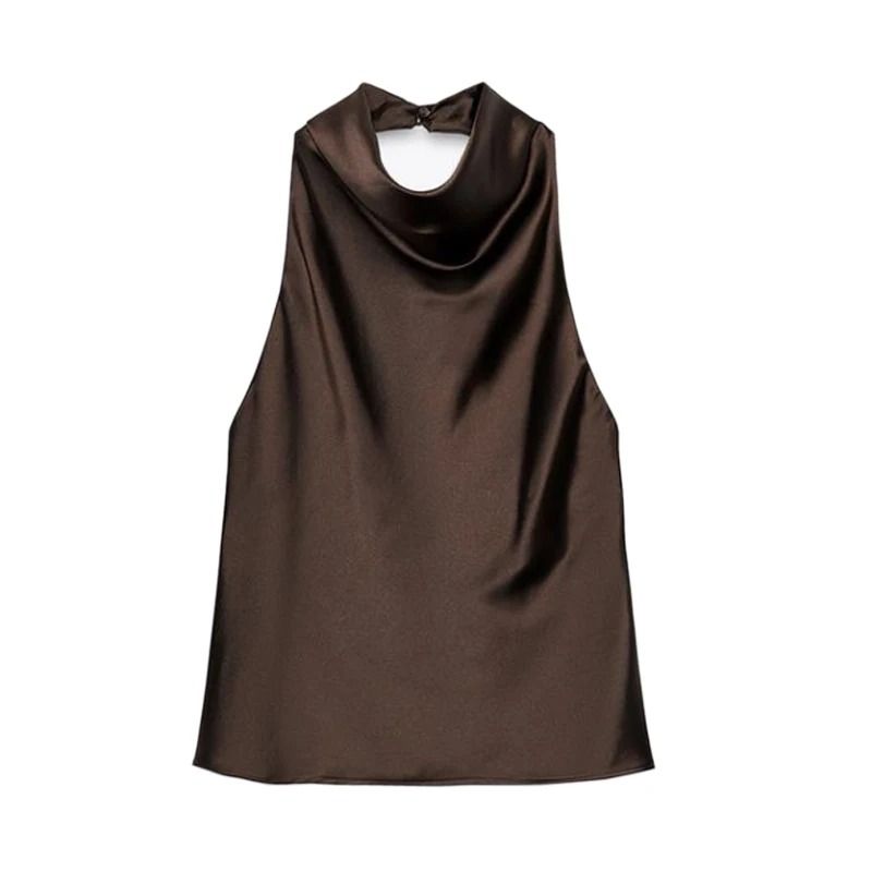 Women Satin Halter Neck Backless Summer Camisole Top 8