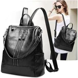 large anti theft waterproof leather backpack fashionable travel shoulder bag for women