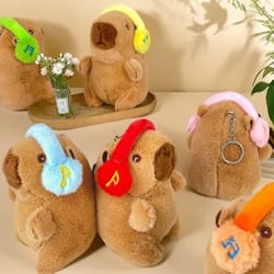cute capybara with headphones plush keychain soft stuffed animal doll pendant gift