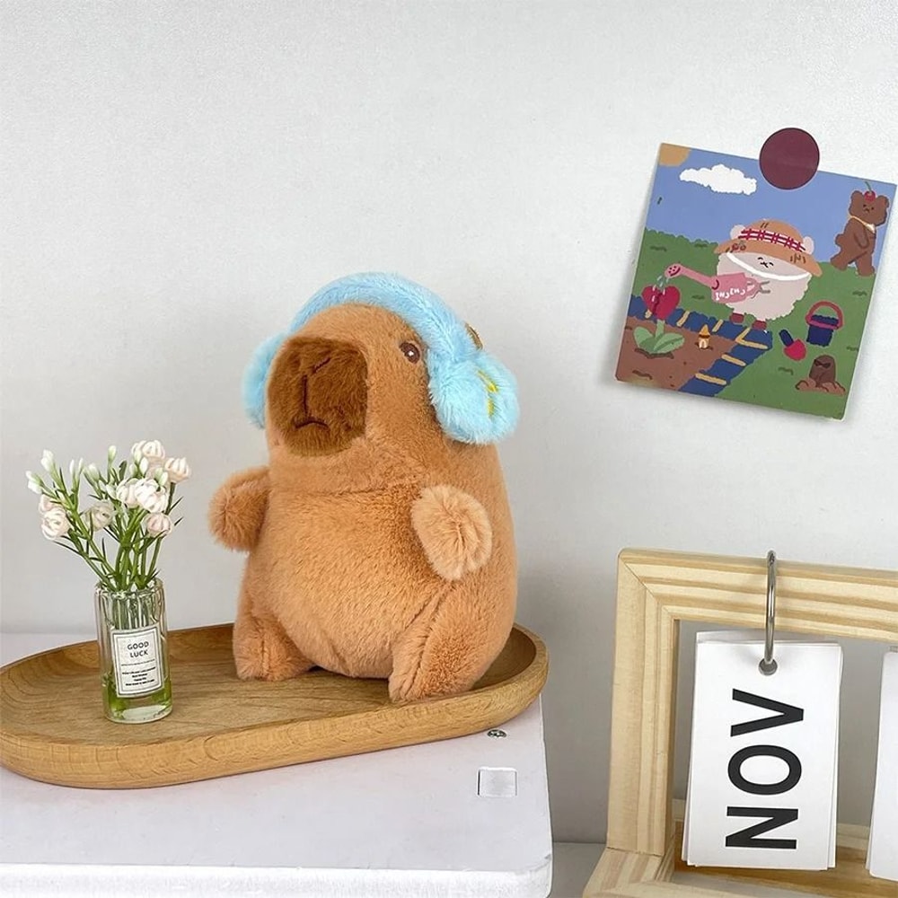 Cute Capybara With Headphones Plush Keychain Soft Stuffed Animal Doll Pendant Gift 3