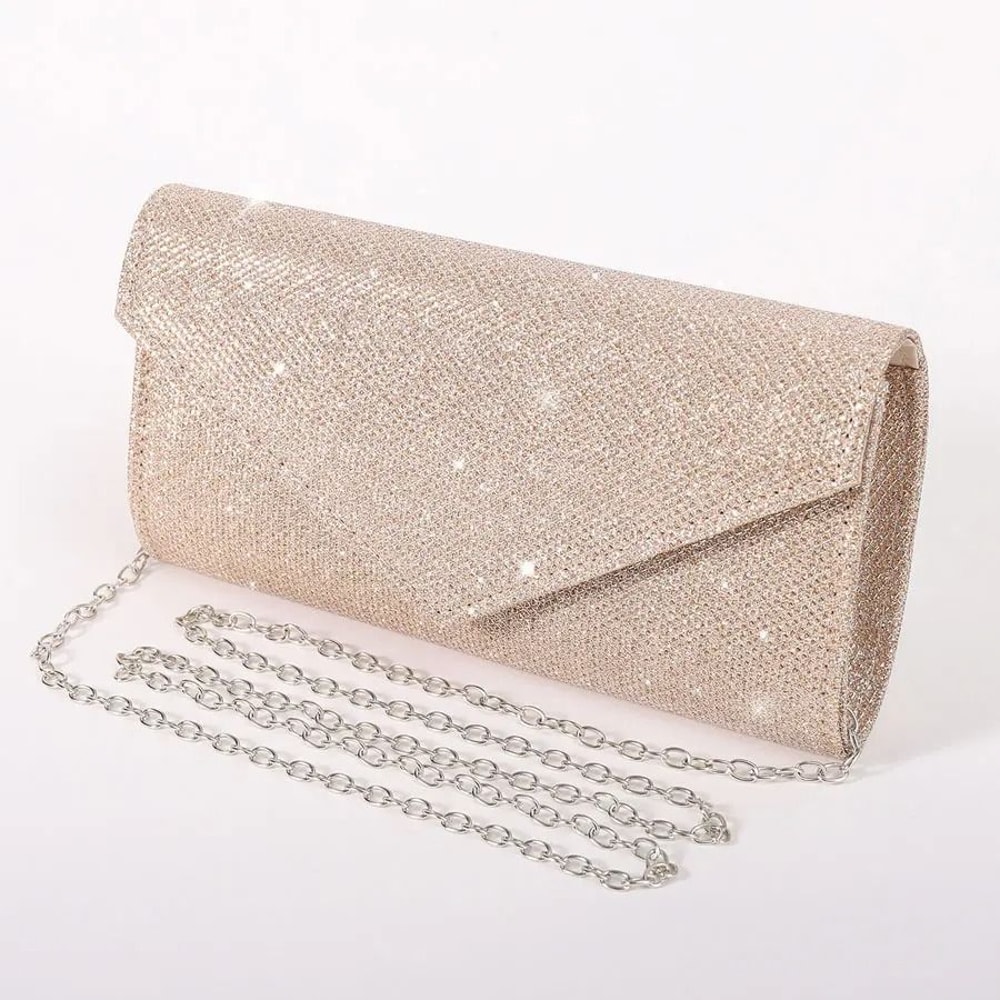 Elegant Silver Glitter Envelope Evening Bag Shiny Ladies Chain Shoulder Bag For Weddings Parties 10