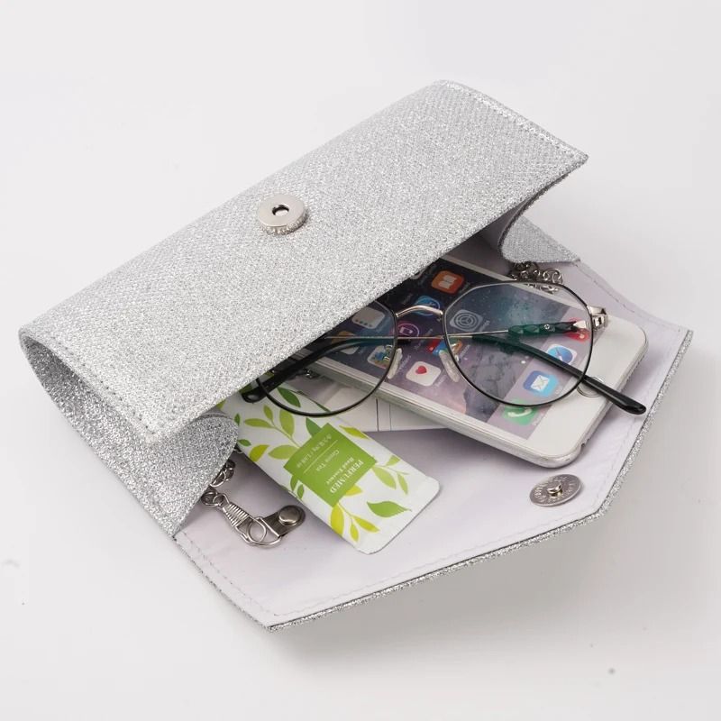 Elegant Silver Glitter Envelope Evening Bag Shiny Ladies Chain Shoulder Bag For Weddings Parties 1
