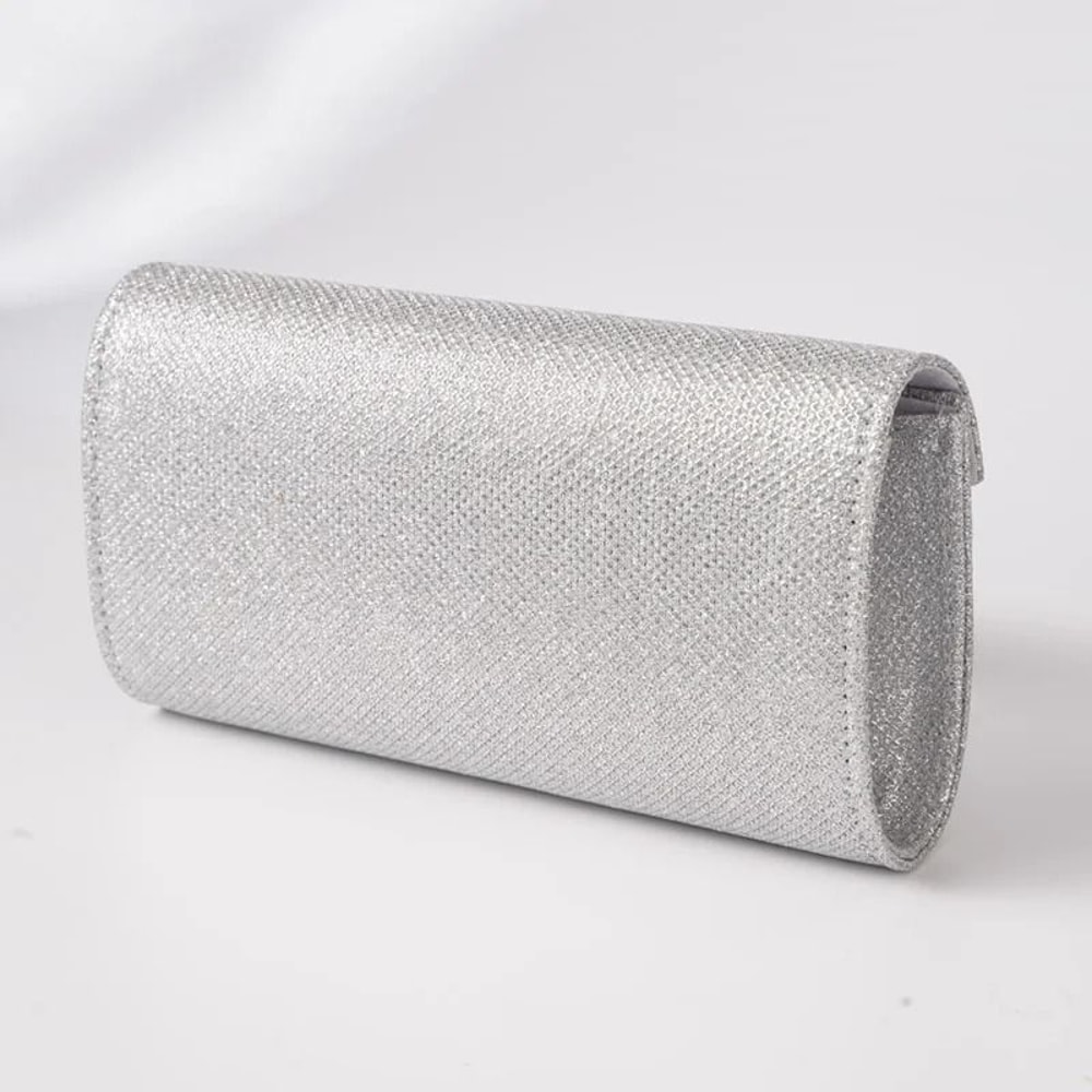 Elegant Silver Glitter Envelope Evening Bag Shiny Ladies Chain Shoulder Bag For Weddings Parties 2