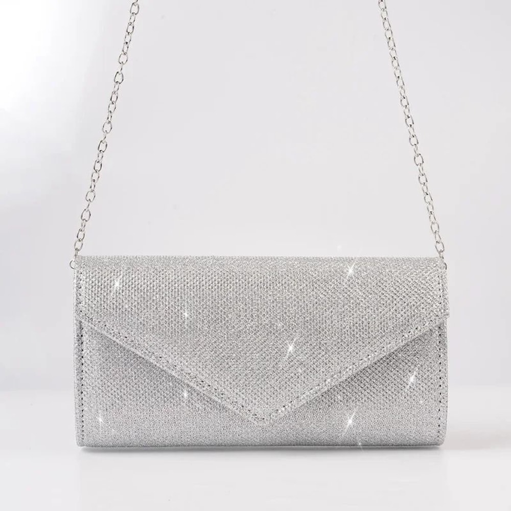 Elegant Silver Glitter Envelope Evening Bag Shiny Ladies Chain Shoulder Bag For Weddings Parties 4