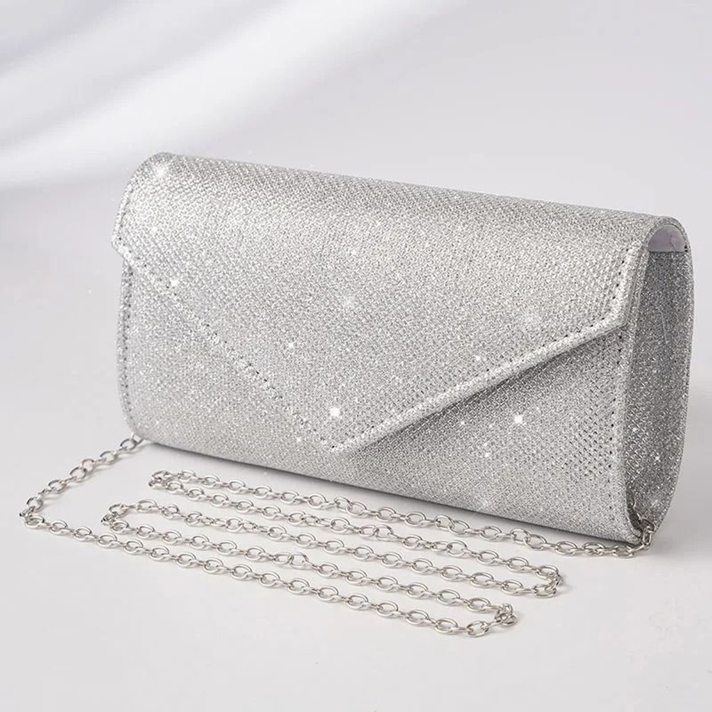 Elegant Silver Glitter Envelope Evening Bag Shiny Ladies Chain Shoulder Bag For Weddings Parties 6