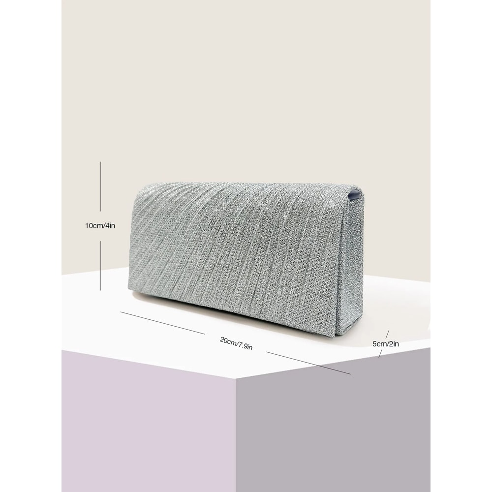 Elegant Silver Glitter Envelope Evening Bag Shiny Ladies Chain Shoulder Bag For Weddings Parties 12