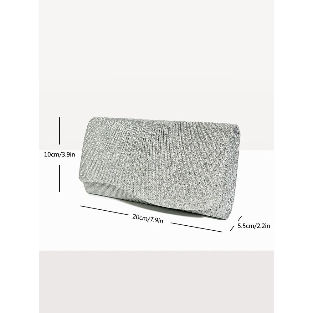 Elegant Silver Glitter Envelope Evening Bag Shiny Ladies Chain Shoulder Bag For Weddings Parties 15