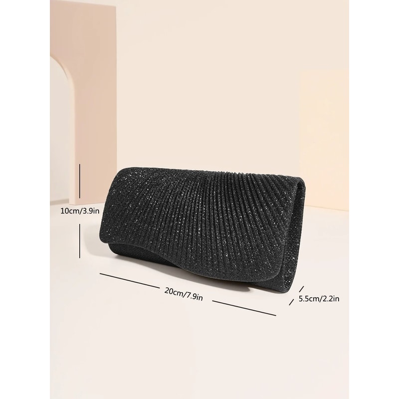 Elegant Silver Glitter Envelope Evening Bag Shiny Ladies Chain Shoulder Bag For Weddings Parties 16