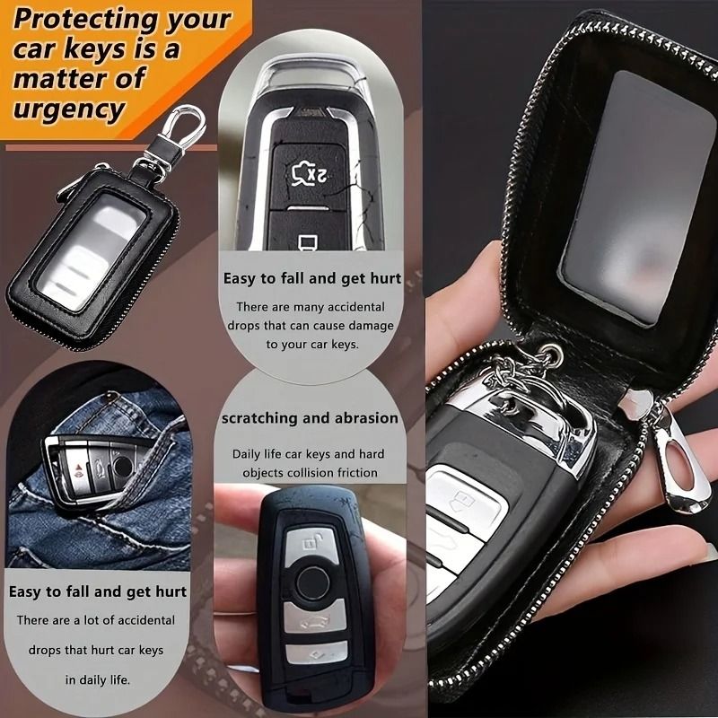 Universal Leather Car Key Fob Case Premium Smart Key Holder And Remote Keychain Bag 4