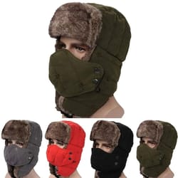 winter warm ushanka russian style hat with earflaps and windproof mask for outdoor skiing and hunting