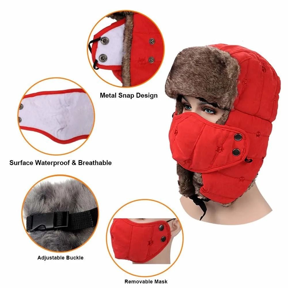 Winter Warm Ushanka Russian Style Hat With Earflaps And Windproof Mask For Outdoor Skiing And Hunti 2