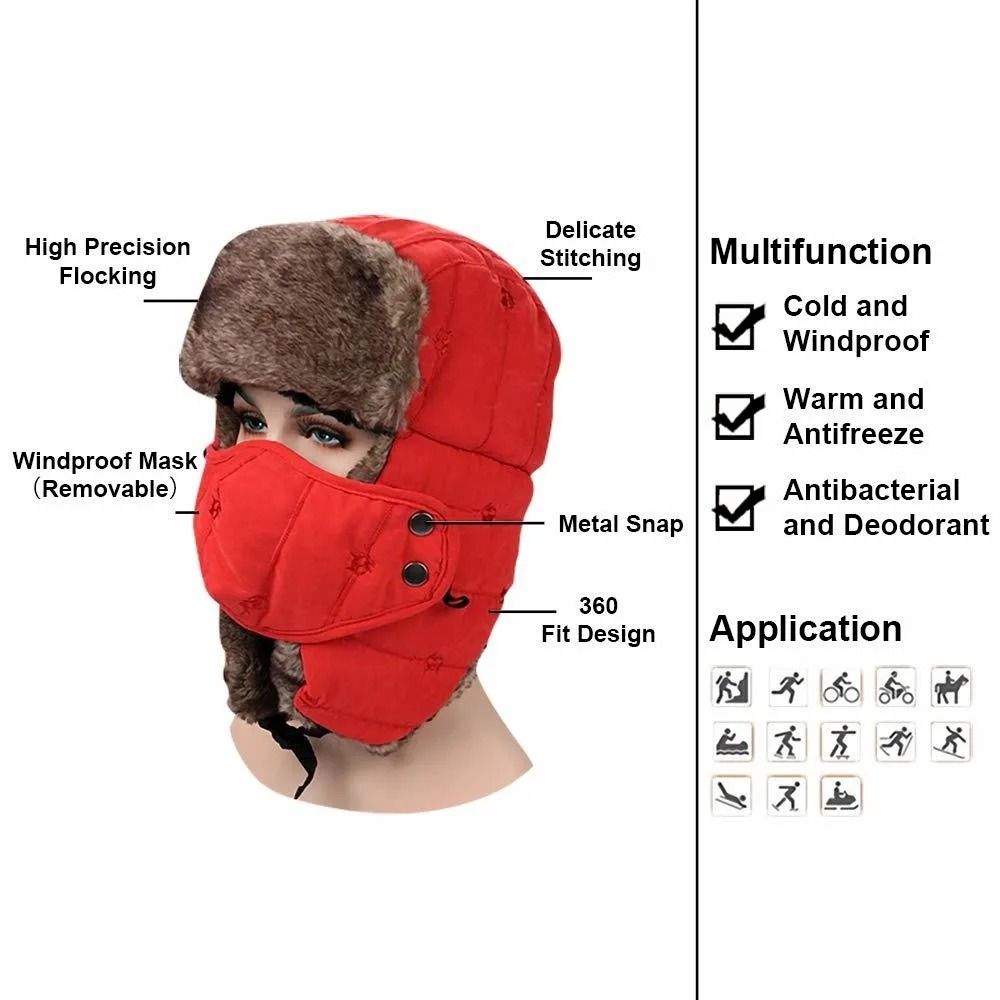Winter Warm Ushanka Russian Style Hat With Earflaps And Windproof Mask For Outdoor Skiing And Hunti 3
