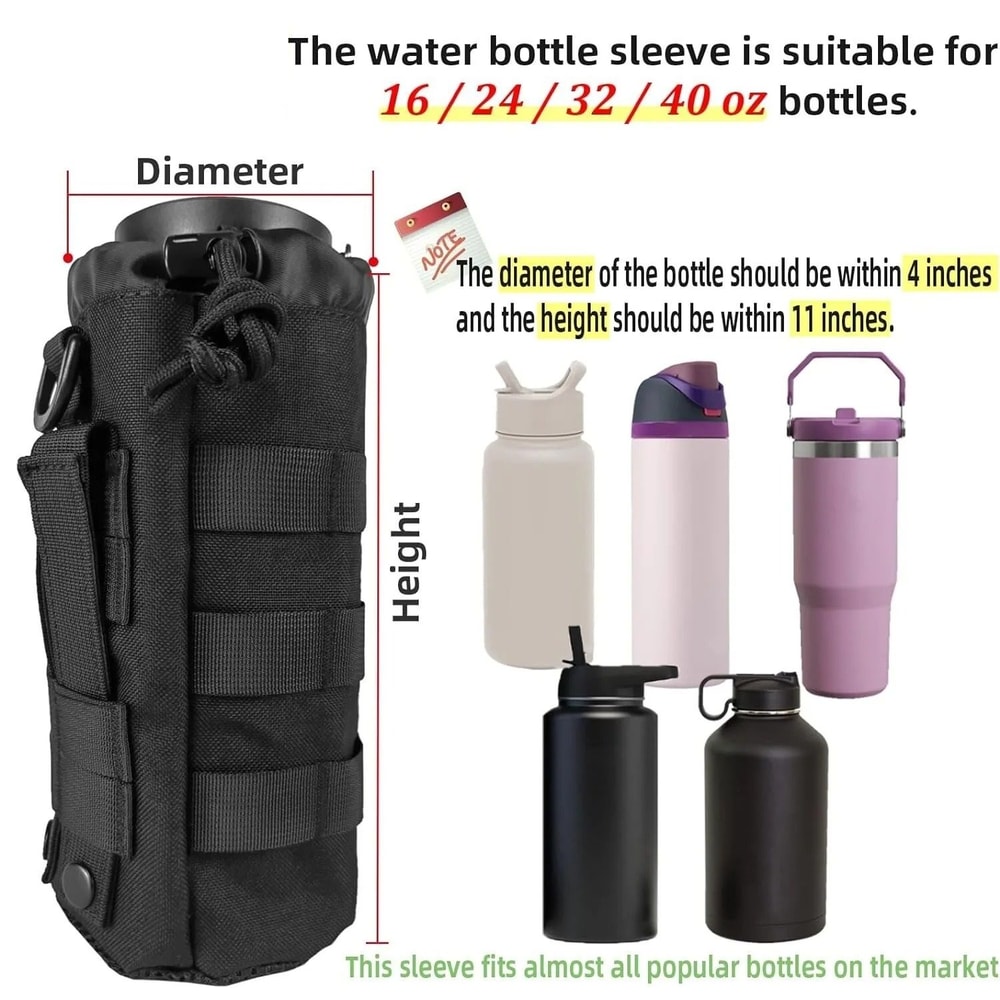 Tactical MOLLE Water Bottle Pouch High Density 1000D Nylon Bottle Holder With Drawstring And Mesh B 1