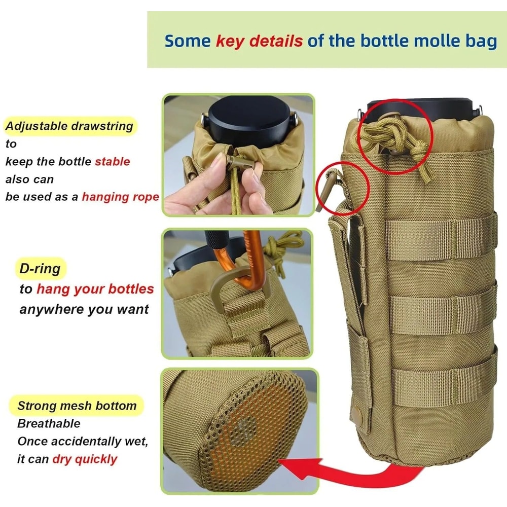Tactical MOLLE Water Bottle Pouch High Density 1000D Nylon Bottle Holder With Drawstring And Mesh B 2