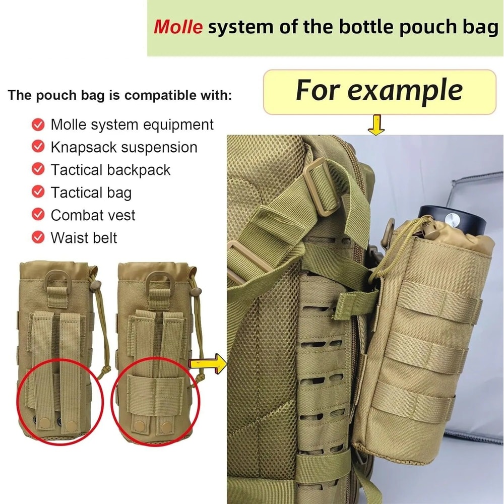 Tactical MOLLE Water Bottle Pouch High Density 1000D Nylon Bottle Holder With Drawstring And Mesh B 3