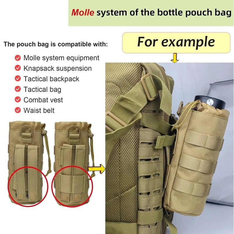 Tactical MOLLE Water Bottle Pouch High Density 1000D Nylon Bottle Holder With Drawstring And Mesh B 3