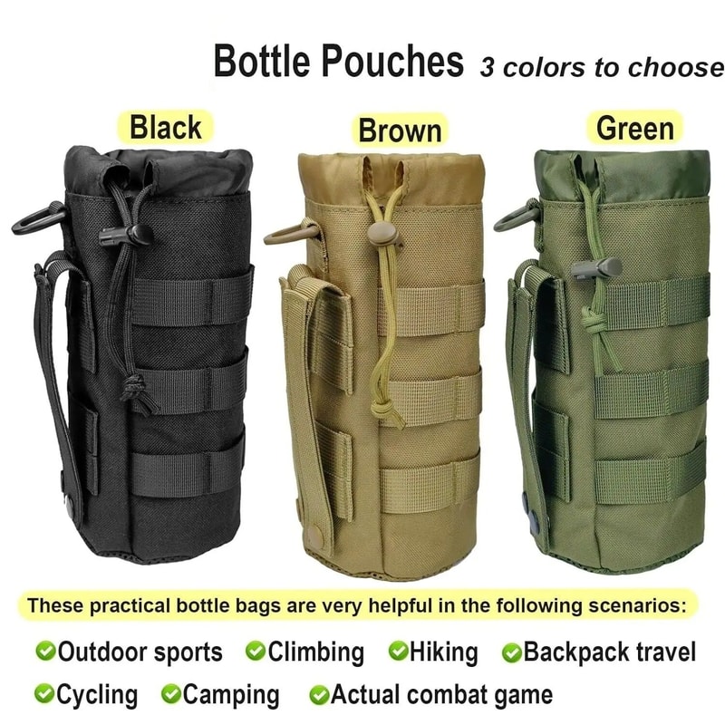 Tactical MOLLE Water Bottle Pouch High Density 1000D Nylon Bottle Holder With Drawstring And Mesh B 4