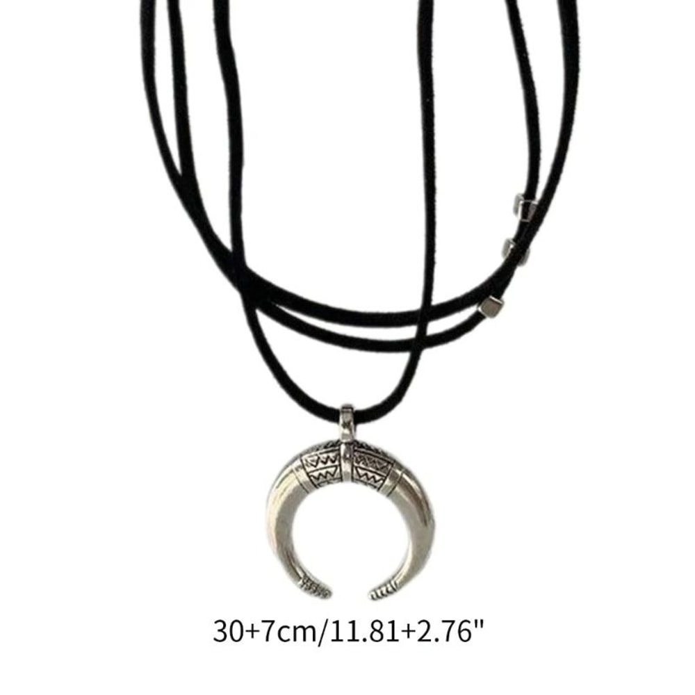 Vintage Moon Horn Pendant Necklace Simple Multilayer Choker Fashion Jewelry 5