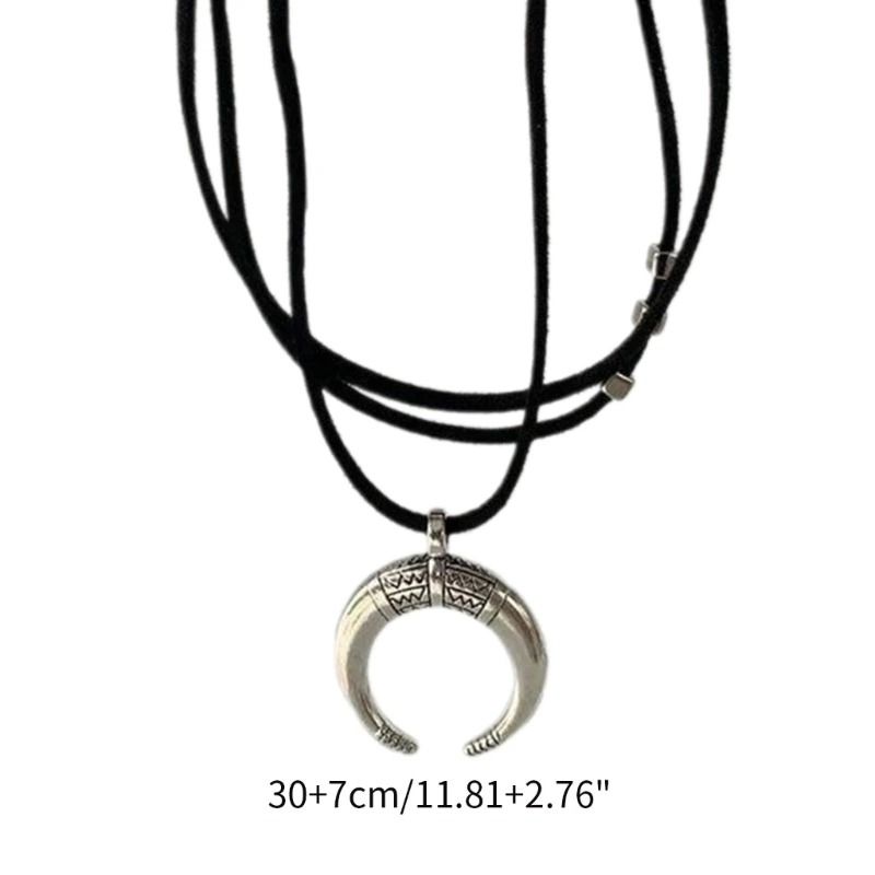 Vintage Moon Horn Pendant Necklace Simple Multilayer Choker Fashion Jewelry 5