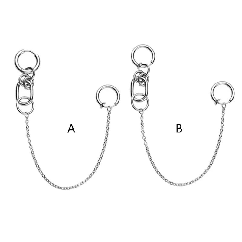 Metal Clip On Chain Earrings And Lip Ring 3