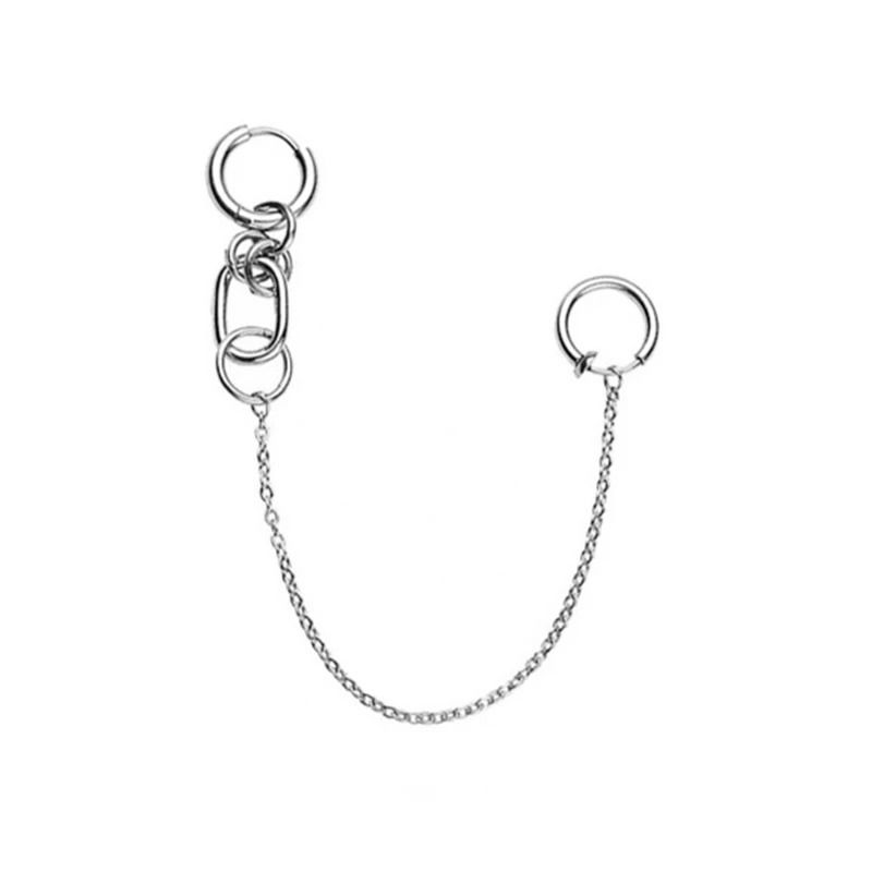 Metal Clip On Chain Earrings And Lip Ring 7