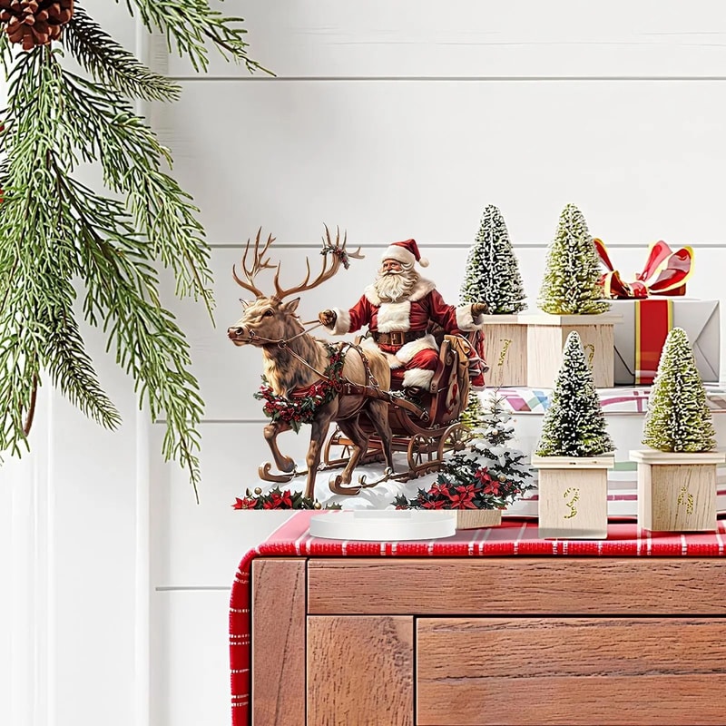 Santa Sleigh And Reindeer Christmas Figurine 1