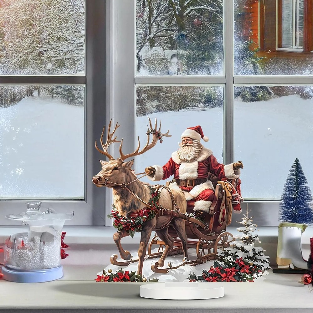 Santa Sleigh And Reindeer Christmas Figurine 2