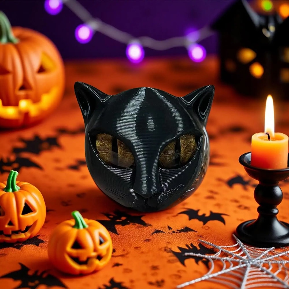 Black Cat Stone Marble Texture Figurine 1