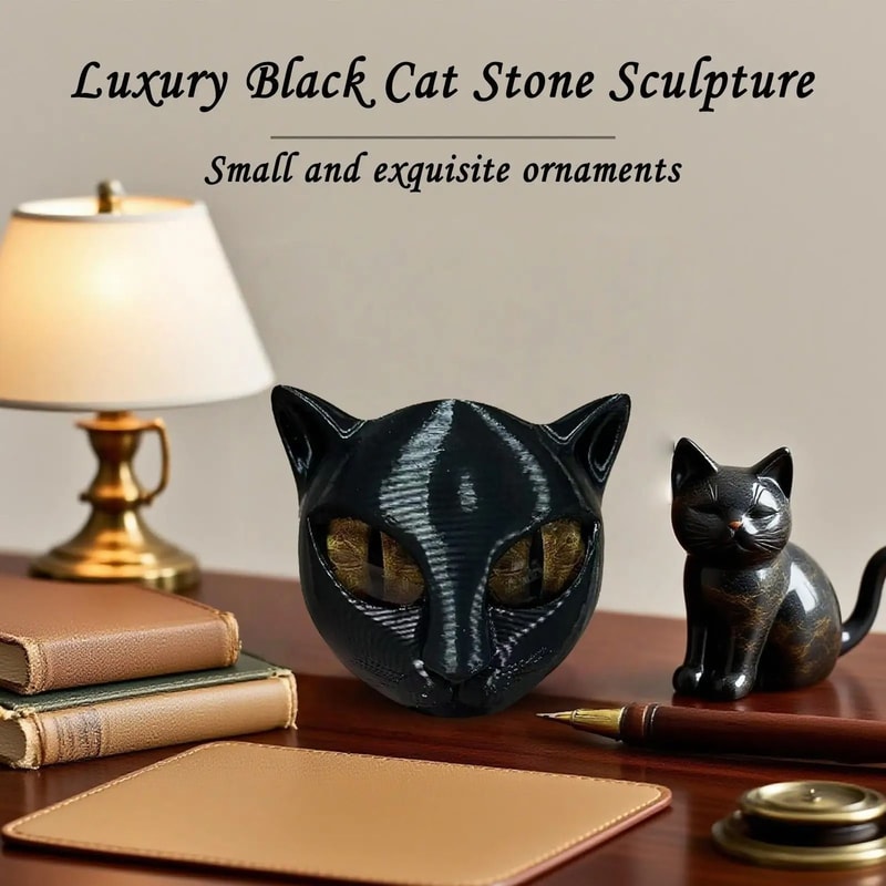 Black Cat Stone Marble Texture Figurine 2