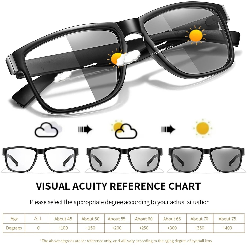 Adjustable Photochromic Reading Glasses With Classic Frame For Men Women 0