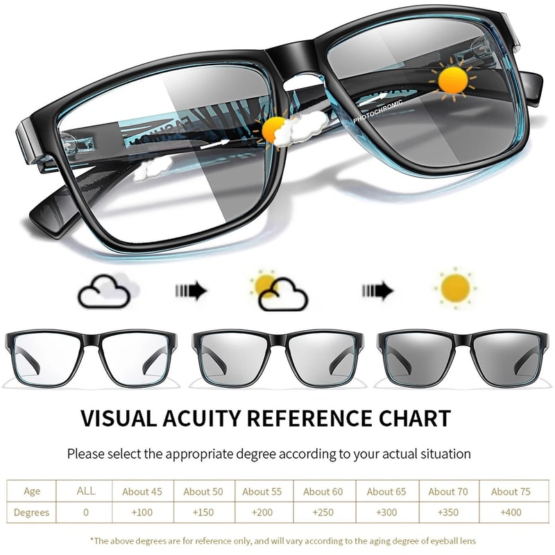 Adjustable Photochromic Reading Glasses With Classic Frame For Men Women 5
