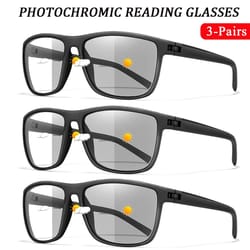 set of 3 photochromic reading glasses for men and women with anti blue light protection
