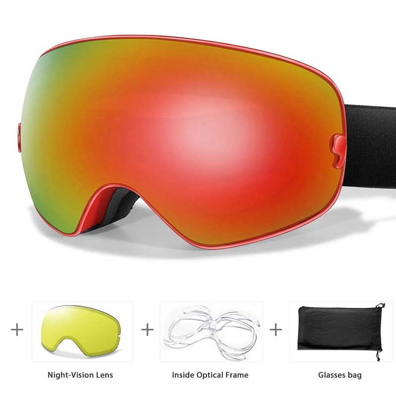 Unisex Snow Sports Goggles With UV Protection Anti Fog Lens And Replacement Lenses 11