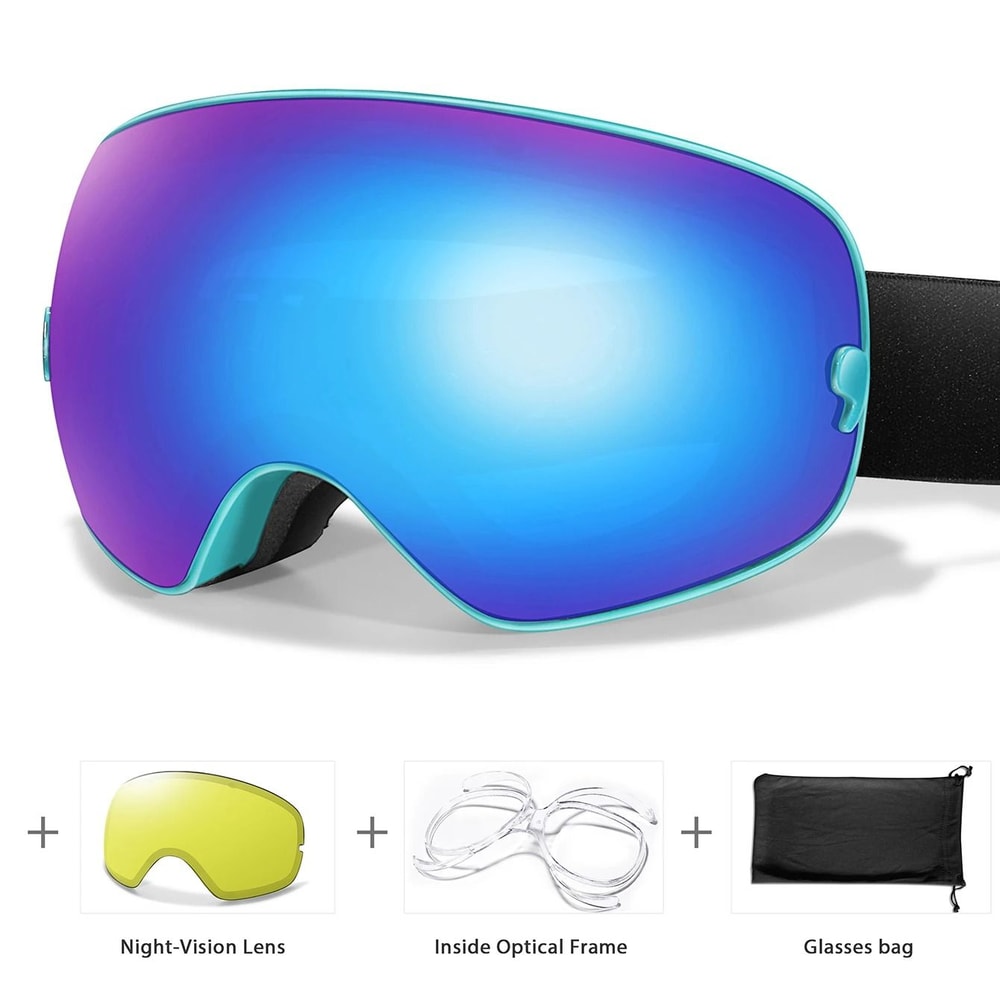 Unisex Snow Sports Goggles With UV Protection Anti Fog Lens And Replacement Lenses 12