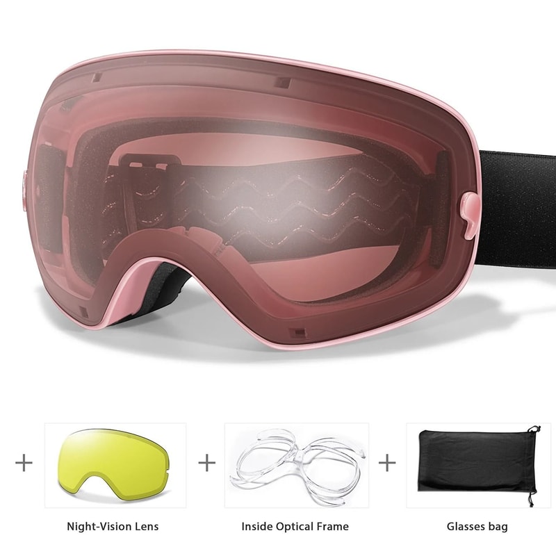 Unisex Snow Sports Goggles With UV Protection Anti Fog Lens And Replacement Lenses 13