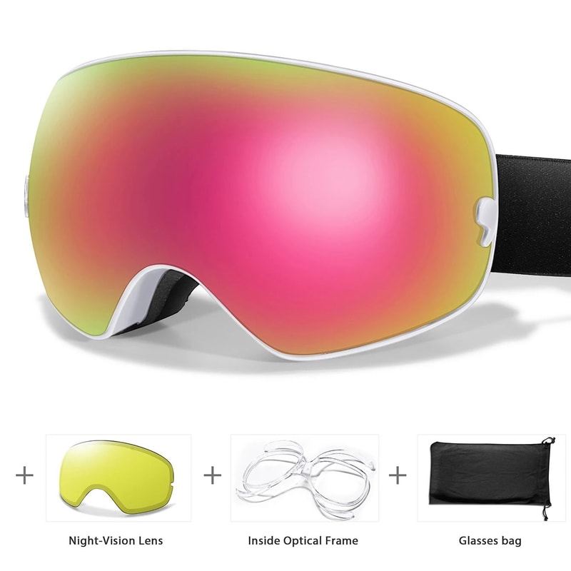 Unisex Snow Sports Goggles With UV Protection Anti Fog Lens And Replacement Lenses 19