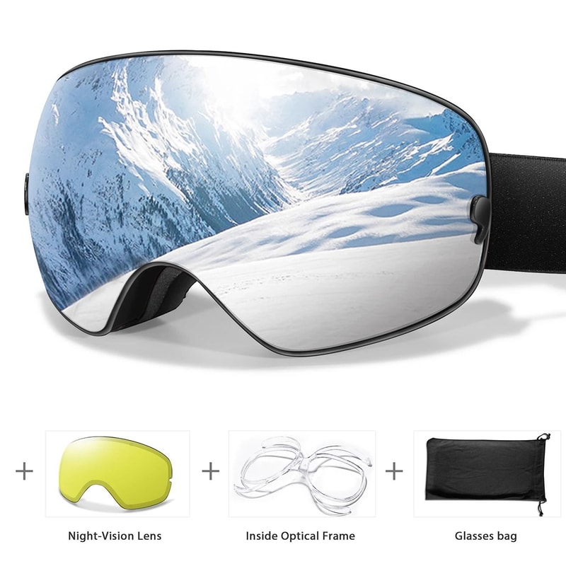 Unisex Snow Sports Goggles With UV Protection Anti Fog Lens And Replacement Lenses 3