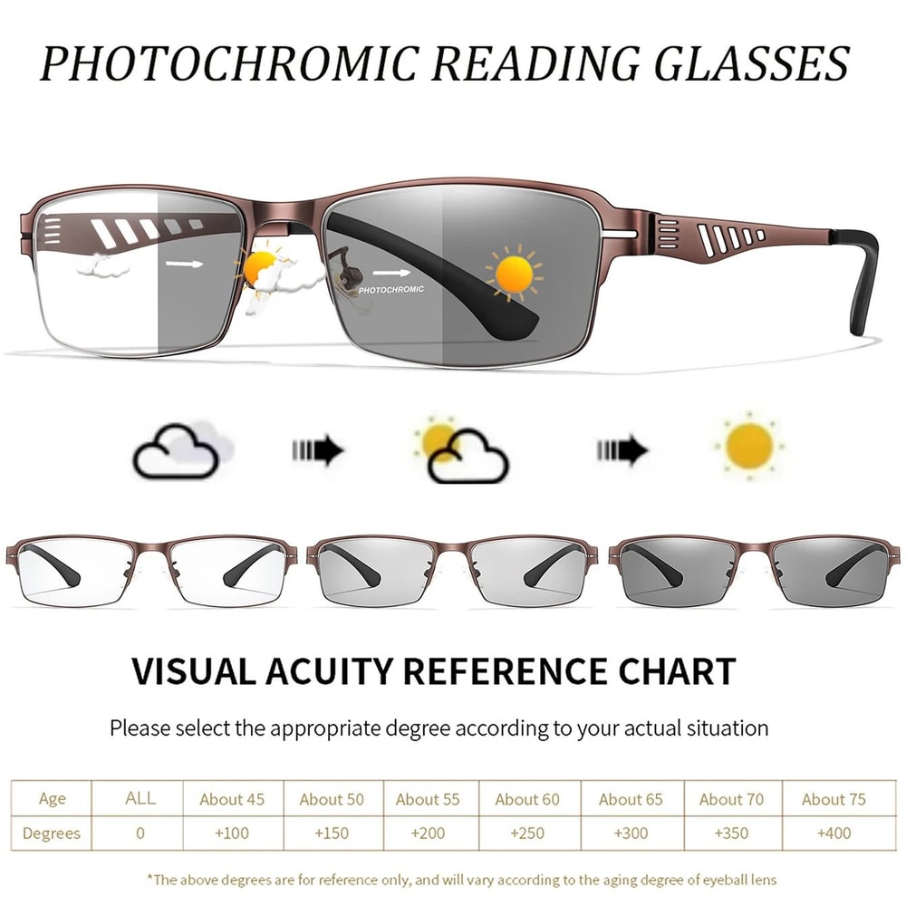 Metal Frame Photochromic Reading Glasses With Anti Blue Light Protection 0