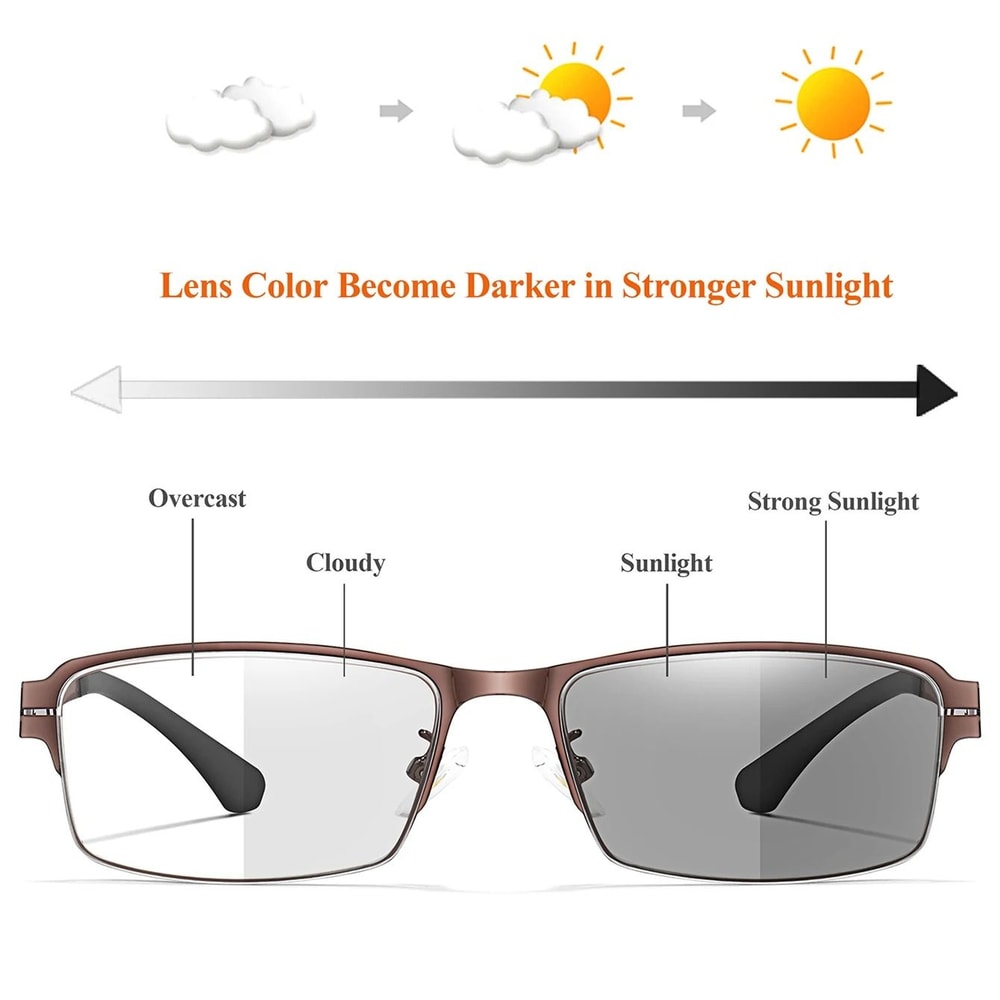 Metal Frame Photochromic Reading Glasses With Anti Blue Light Protection 1