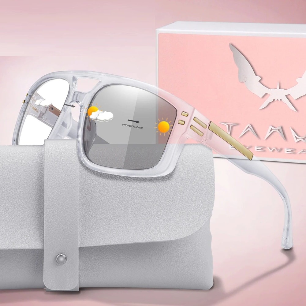 Unisex Photochromic Square Sunglasses With UV Protection For Outdoor Sports 8