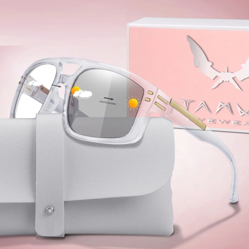 Unisex Photochromic Square Sunglasses With UV Protection For Outdoor Sports 8