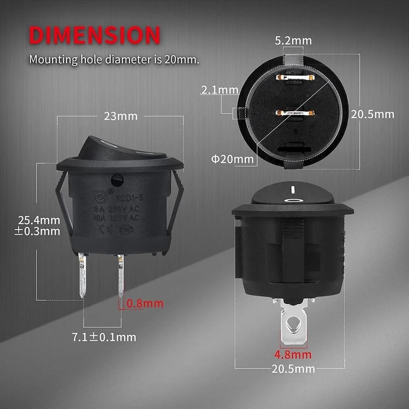 Mini Round Rocker Switch Set With ON And OFF Function For 12 Volt Applications 4