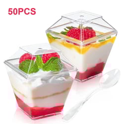 2.03oz clear plastic dessert cups with lids and spoons for serving and entertaining