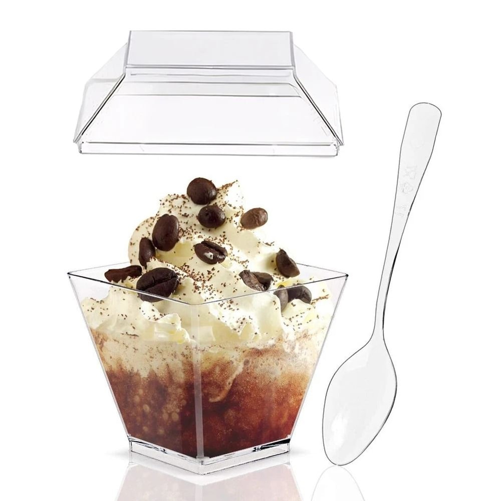 203oz Clear Plastic Dessert Cups With Lids And Spoons For Serving And Entertaining 1