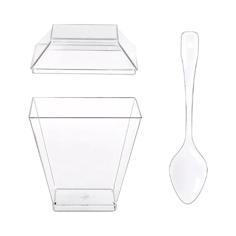 203oz Clear Plastic Dessert Cups With Lids And Spoons For Serving And Entertaining 2