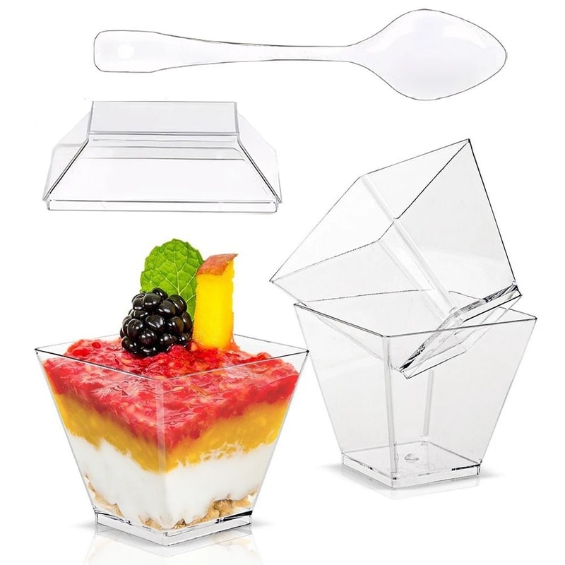 203oz Clear Plastic Dessert Cups With Lids And Spoons For Serving And Entertaining 3