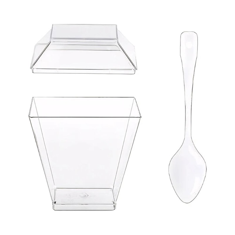 203oz Clear Plastic Dessert Cups With Lids And Spoons For Serving And Entertaining 7